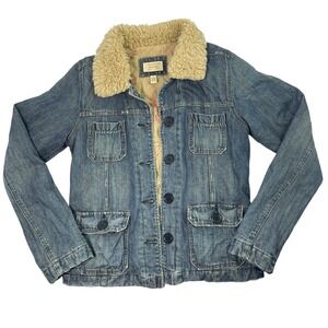 VTG Abercrombie & Fitch Denim Jacket Sherpa Collar Womens M/L Blue Lined Y2K/90s